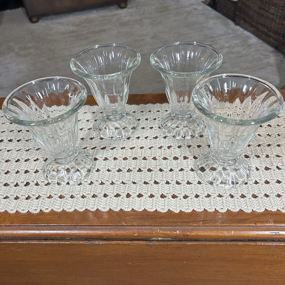 Vtg Libbey Ice Cream Sundae Dessert Clear Glass Cups Tulip Footed 5" Set of 4